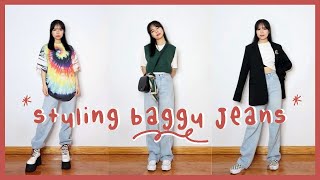 HOW TO STYLE BAGGY JEANS 👖  CASUAL OUTFIT IDEAS [upl. by Brietta7]