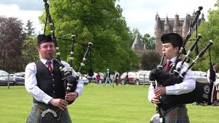 Bagpipe amp Drum Quartet from Stockbridge Pipe Band Edinburgh at Glamis Castle in Scotland 2019 [upl. by Enobe]