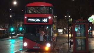 Front View  Night Bus Route N 148 to White City [upl. by Ainsley]