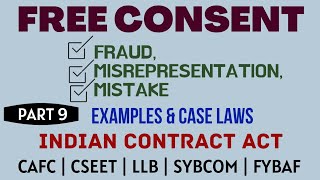 Fraud  Misrepresentation  Mistake  Free Consent  Indian Contract Act  Caselaws  Example [upl. by Atteoj773]