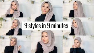 9 STYLES IN 9 MINUTES   Hijab tutorial for beginners [upl. by Ruenhs]