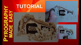 Wood Burning For Beginners  COVERED BRIDGE  pyrography tutorial [upl. by May]