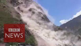 Nepal Earthquake Land slide caught on camera  BBC News [upl. by Adliwa444]