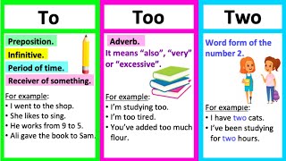 TO vs TOO vs TWO 🤔 Whats the difference  Learn with examples [upl. by Ettenawtna911]