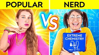 POPULAR VS NERD FOR 24 HOURS Types Of Students At School Popular Overnight by 123 GO CHALLENGE [upl. by Freyah]