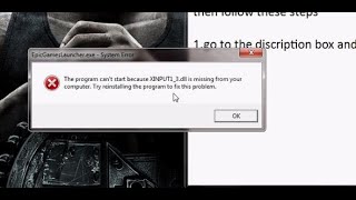 FIX XINPUT13dll WHEN OPEN EPICGAMESif you get error quotXINPUT13dll is mission from your computer [upl. by Itnava]