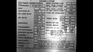 TRANSFORMER NAME PLATE [upl. by Nageem]