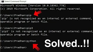 Solved pythonpippip3 is not recognized as an internal or external command  python command error [upl. by Nadabb473]