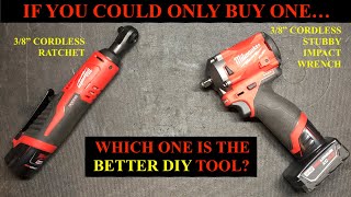 Milwaukee 38quot Cordless Ratchet vs Cordless Stubby Impact Wrench [upl. by Neffets]